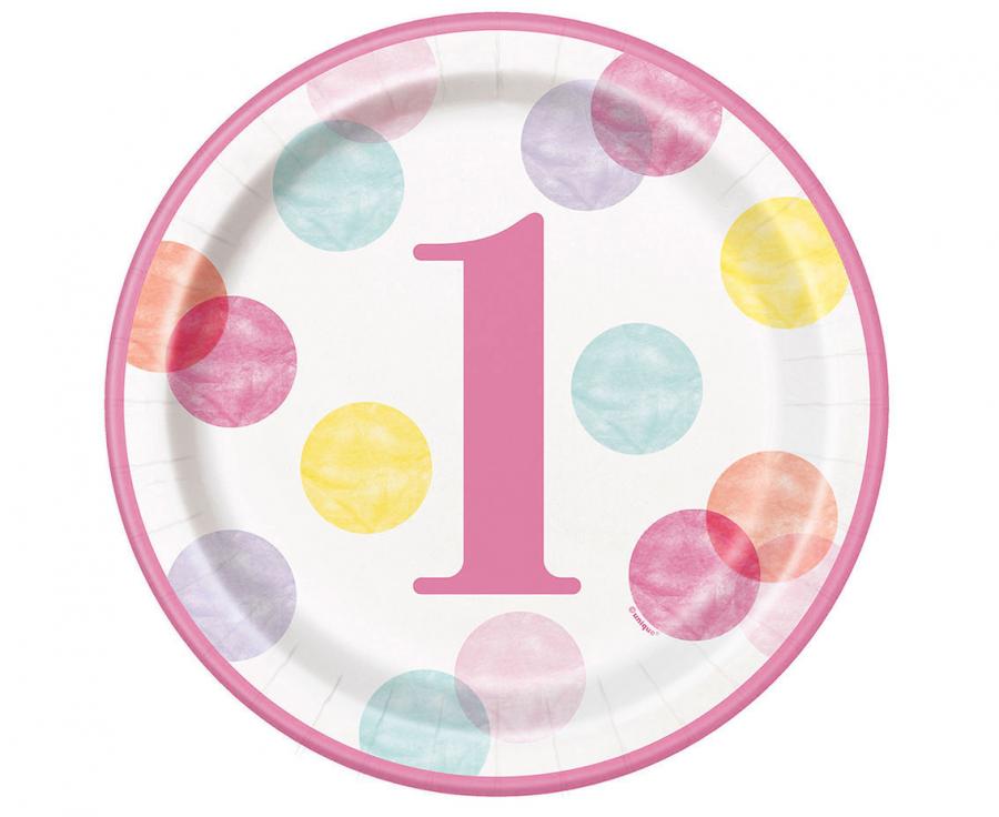 Taldrik “Pink Dots 1st Birthday”  21,9sm 8tk pakis